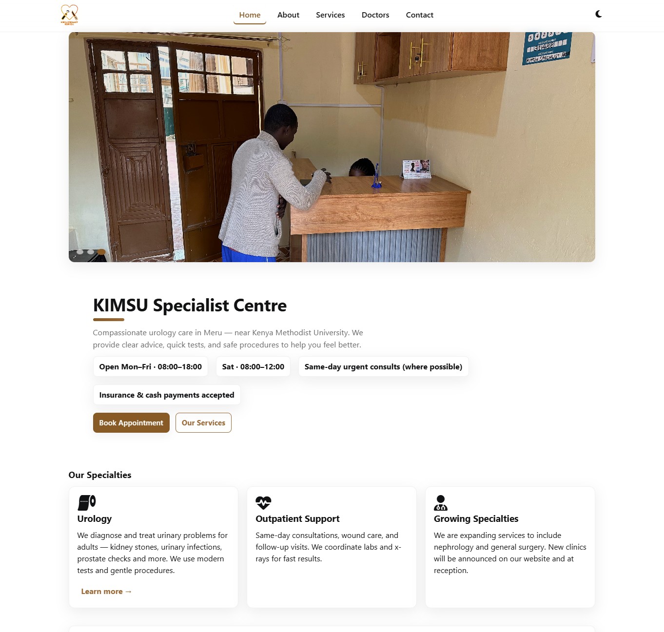 KIMSU Hospital Website Screenshot